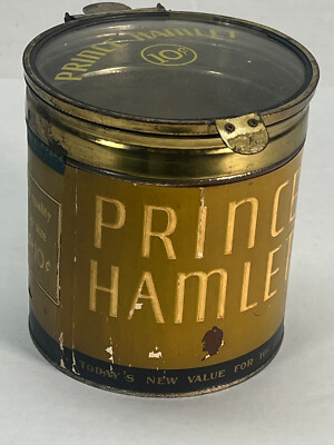 PRINCE HAMLET STORE COUNTER Store Counter Cigar Tin can w glass lid 1930's