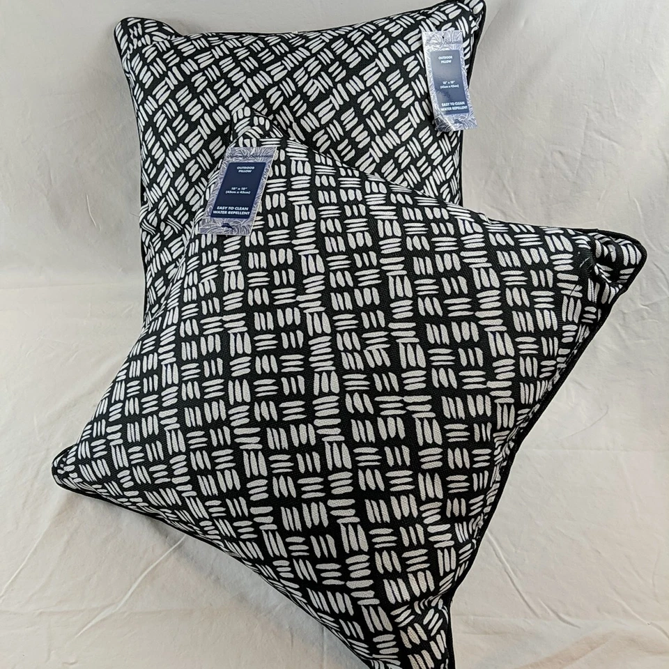 2 Tommy Bahama Black/White Basket Weave Outdoor Pillow Porch - Image 2 of 4
