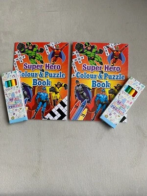 HENBRANDT 2-100 A6 superhero colour book and 4 mini pencils party bag fillers loot toy