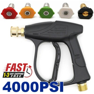 1/4'' High Pressure Washer Gun 4000 PSI Car Wash Foam Spray Short Wand w/5 Nozzle