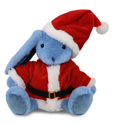 DolliBu Baby Blue Rabbit Stuffed Animal Plush with Red Santa Outfit - 8 Inches