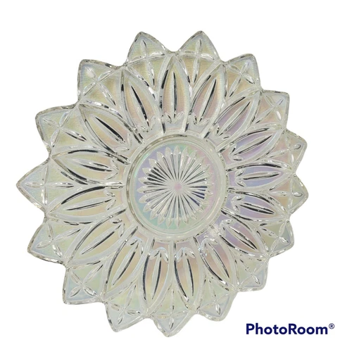 Vintage Federal Glass Iridescent Celestial Sunflower Petal Platter Plate 11.5"