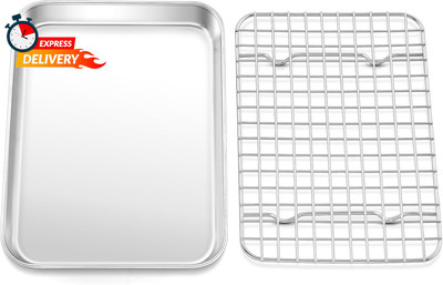 Toaster Oven Pan with Rack Set, 9   X 7   X 1   Stainless Steel Compact Toaster 