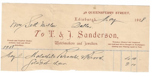 1908 Receipt, T. & J. Sanderson, Edinburgh Scotland, Mrs. Seth Williams, Dallas