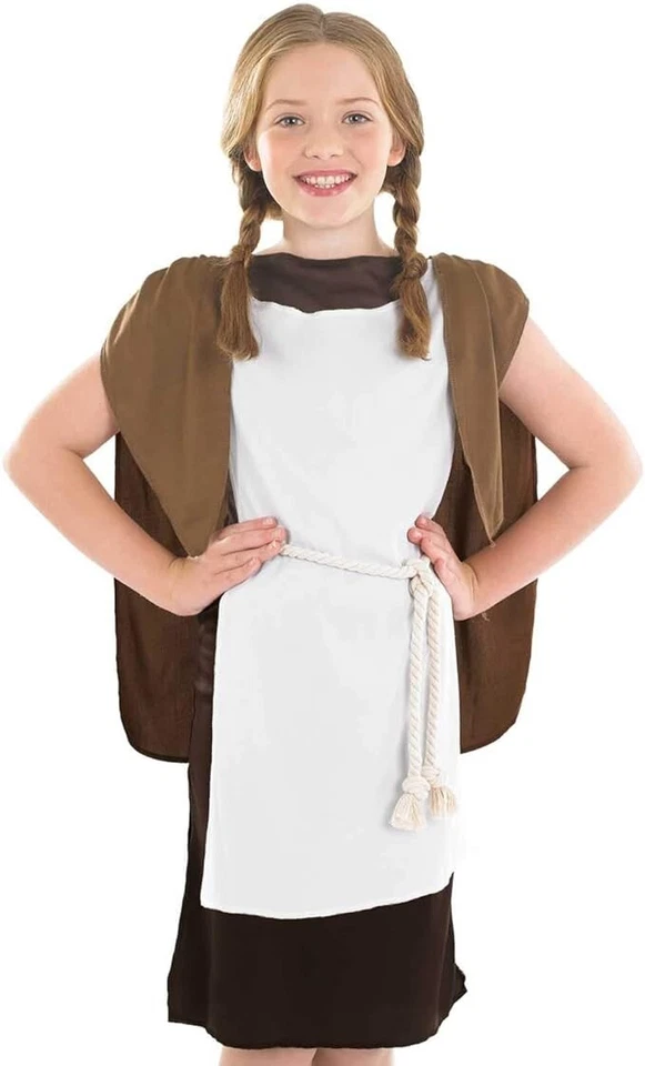 Girls Viking Costume Kids Norse Saxon Warrior Historical Peasant Dress Halloween - Image 2 of 4