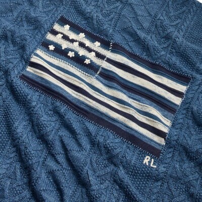 Ralph Lauren Flag Throw Blanket Blue Cotton American Flag 54 x72