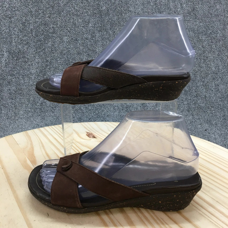 Sandalias Columbia para mujer 6 deslizables cuero marrón informales punta abierta cuña Foto 2 de 4