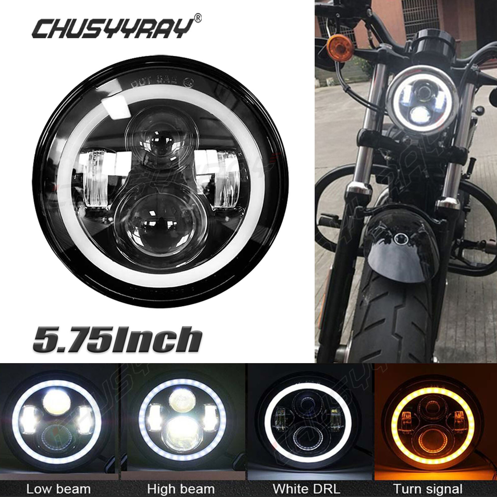 For Yamaha Virago 535 1100 Vmax 1200 5-3/4" 5.75"INCH LED He