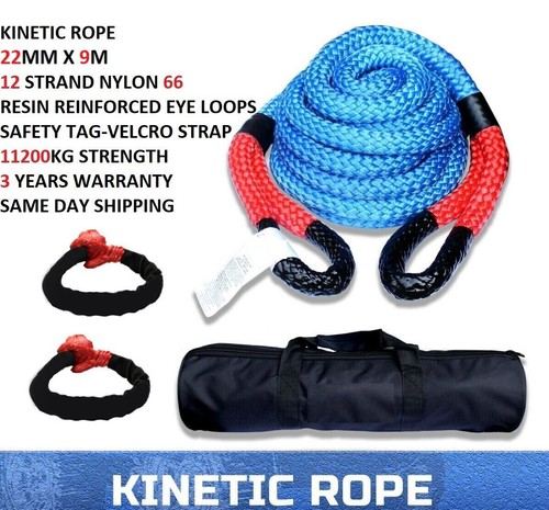 Kinetic Rope 22mm x 9m 11.2T BLUE Recovery Dyneema Tow Winch Snatch ...