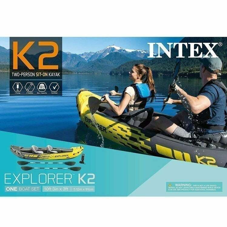 Intex Explorer K2 Inflatable 2-Person Yellow Kayak W/ Aluminum 