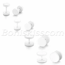 8pcs 6/8/10/12mm Men Women White Stainless Steel Barbell Dumbbell Studs Earrings