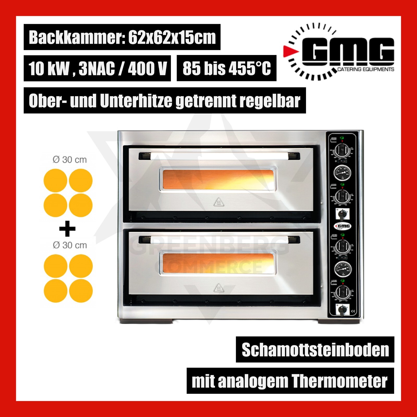 GMG Pizzaofen Classic elektrisch mit Thermometer 4+4 x Ø30cm - PF6262DE-T