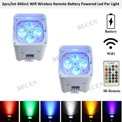 2pcs Battery 4 18w Rgbwa Uv 6in1 Led Par Light Wireless With App