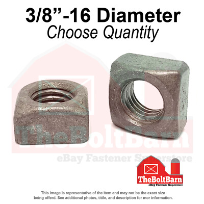 3/8''-16 Grade 2 Steel Square Nuts Galvanized Coarse Thread (Pick Quantity)