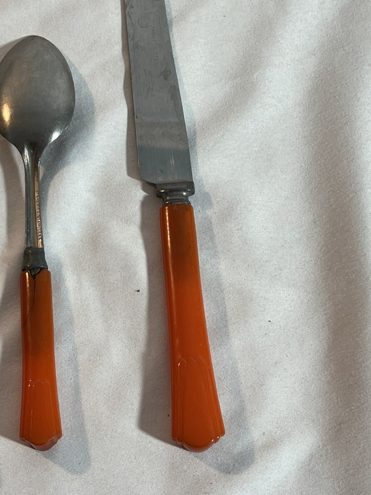 Orange Bakelite Flatware 3 Spoon, 2 Knife Vintage Lot eBay