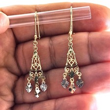 Gypsy Style Earrings Solid 14K Gold Dangeling Chandelier Filigree Butterfly 1.2
