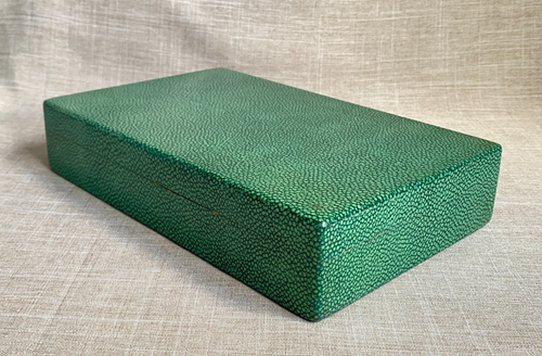 Antique c1920s Art Deco Faux Shagreen Cedar Wood Lined Box Interior Divide - Picture 3 of 20
