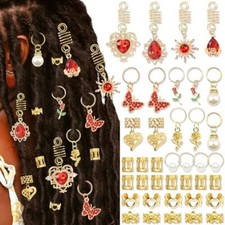 38PCS Red Hair Jewelry Crystal Heart Butterfly Braid Clips Loc Jewelry Pearl