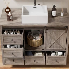 48-inch Bathroom Vanity with Ceramic Sink Freestanding Cabinet Sliding Barn Door