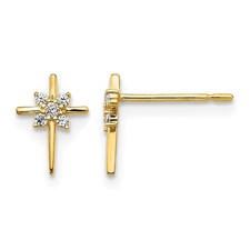 14k Yellow Gold CZ Children's Cross Button Stud Earrings Perfect Gift for Her