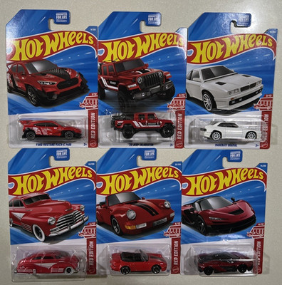 NEW 2026 Hot Wheels RED EDITION Porsche, Mustang,Jeep, Chevy,Maserati LOT 6