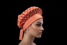 Orange African Turban Headwrap for Women with Decorative Details