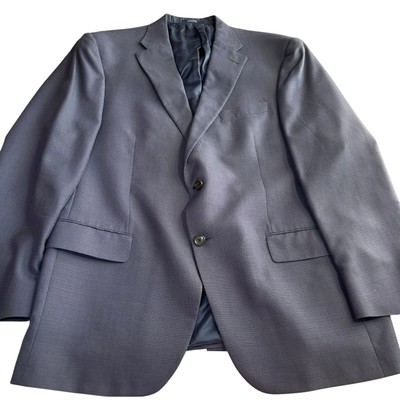 Hart Schaffer Marx Navy Blue Birdseye Pattern Jacket Size 48R Made in USA