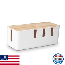 Cable Management By Baskiss 12X5X4.5 Inches Wood Lid Wire Organizer For Desk Tv