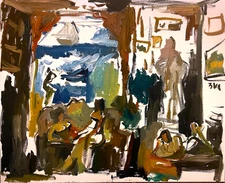 Interior Figures Cubism Modern Nautical Gothic Painting Oil On Canvas 20x24 BVC