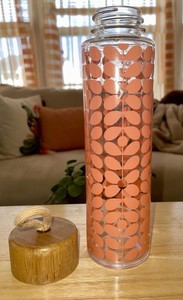 Orla Kiely Orange Peach Salmon Glass Water Bottle with Lid