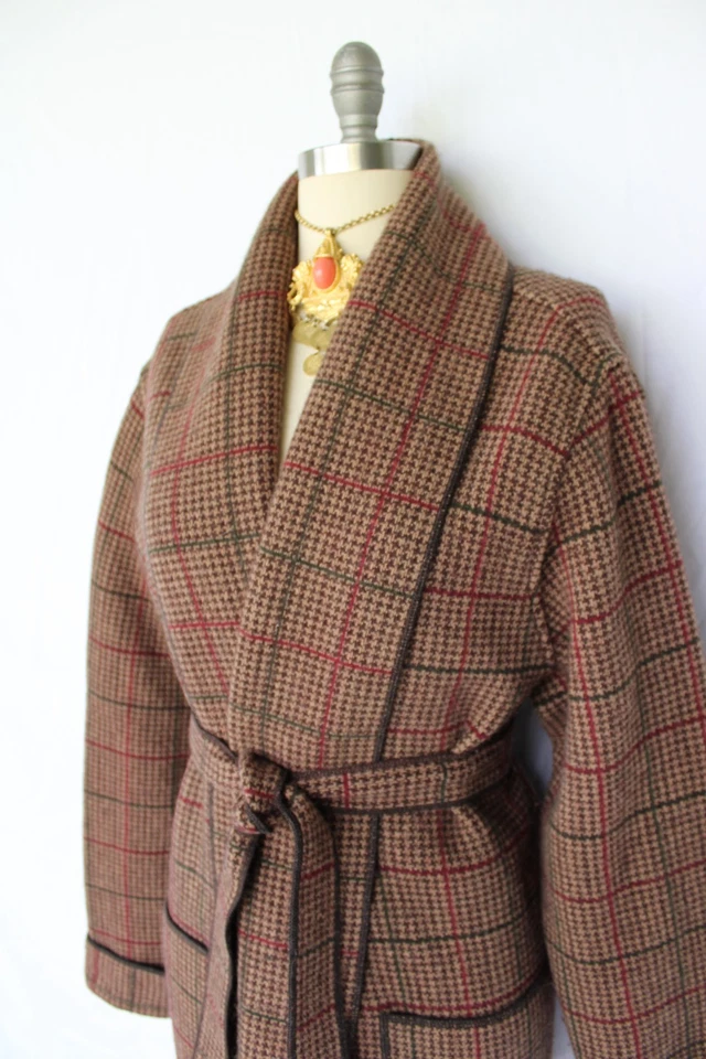 Ralph Lauren Vintage cardigan sweater Jacket Houndstooth Plaid Belted Polo RRL - Image 3 of 4