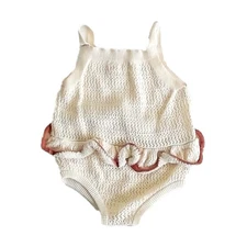 Rylee + Cru Crochet Ruffle Romper Natural 3-6M Baby Onepiece