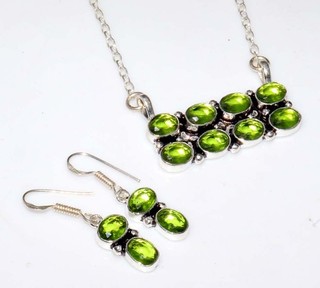 Esclusivo Set Orecchini Collana Placcato Argento 925 Peridoto 17|1 5" Trendy GW