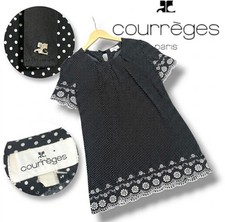 Courreges Dot Pattern Embroidered Tunic Dress, Black, Ruffle Trim, Used