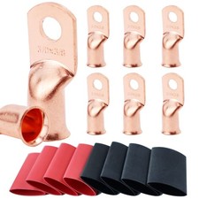 TKDMR 8PCS 3/0 AWG 3/8" Battery Lugs with Heat Shrink Tubing Copper Ring