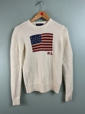 Polo Ralph Lauren American Flag Sweater USA Knit Crewneck Cream Size XS Cotton