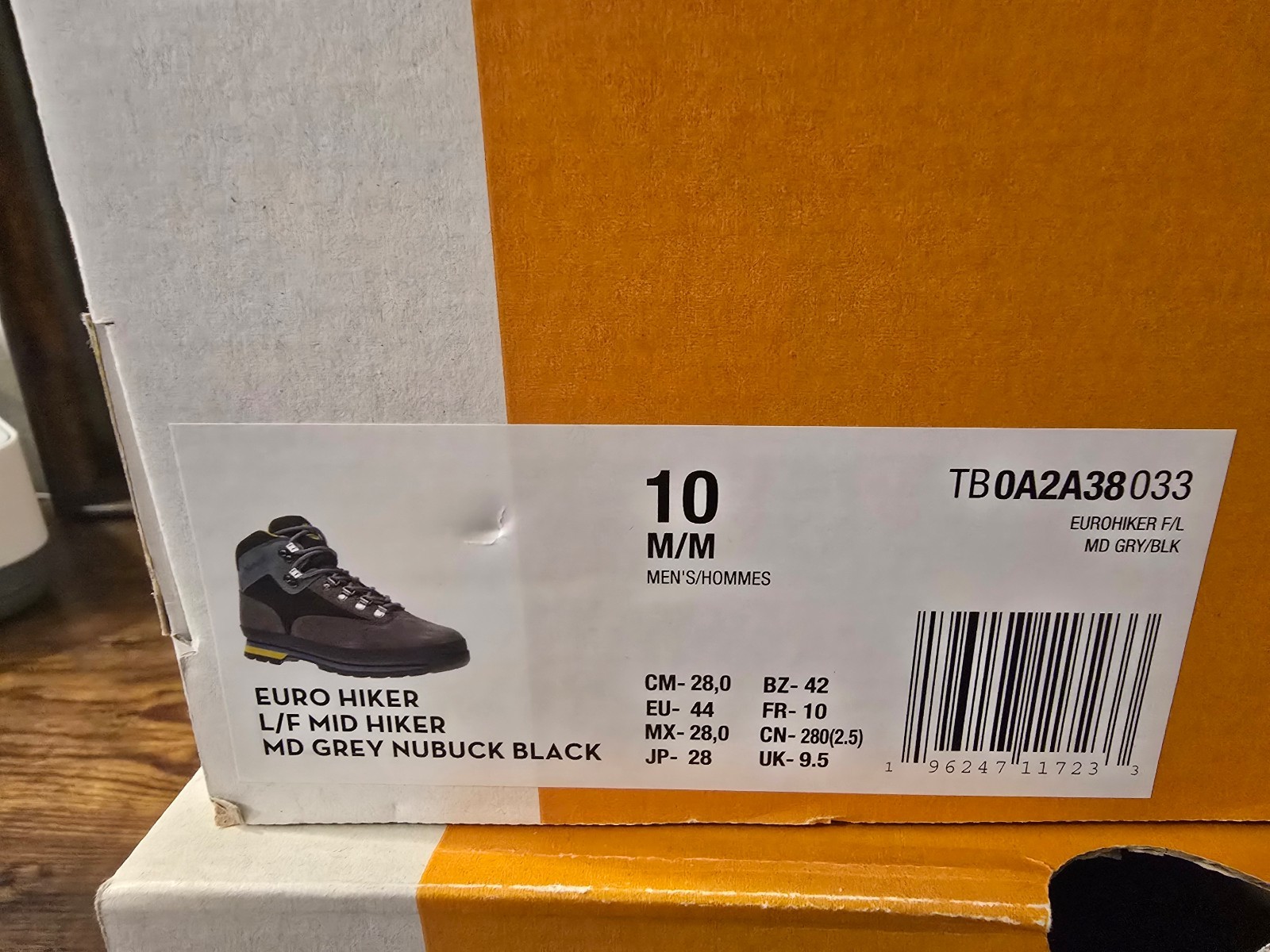 TIMBERLAND EURO HIKER MID [TB0A2A38033] MENS Size 10 US Grey / Black / Yellow image 10