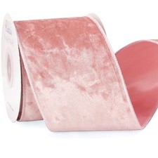 Light Pink Velvet Wired Ribbon 4 Inch Crushed Velvet Christmas Ribbon for Gif...