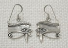 Vtg Egyptian Jewelry "Eye of Horus" 925 Sterling Silver Hook Pierced Earrings