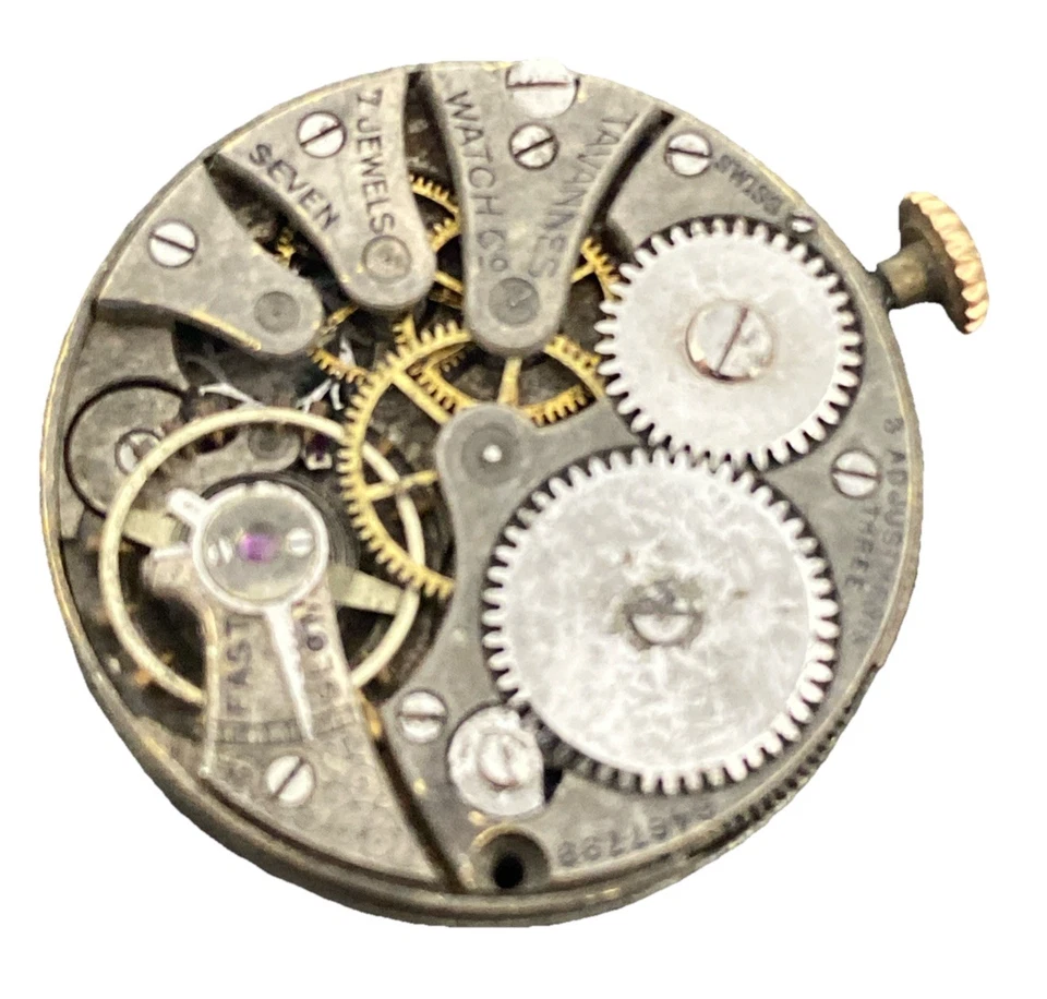 Tavannes Watch Movement Antique Swiss 7j Parts Repair F7744 - Image 2 of 4
