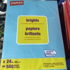 Staples Brights Multipurpose Paper, 24 lbs., 8.5" x 11", Blue, 500/Ream (20101)