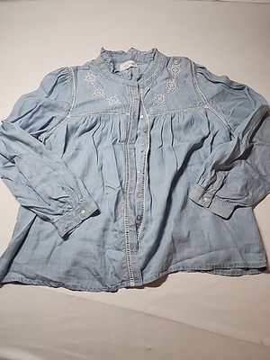 Dear John Womens Size XL Blue White Button-Up Blouse