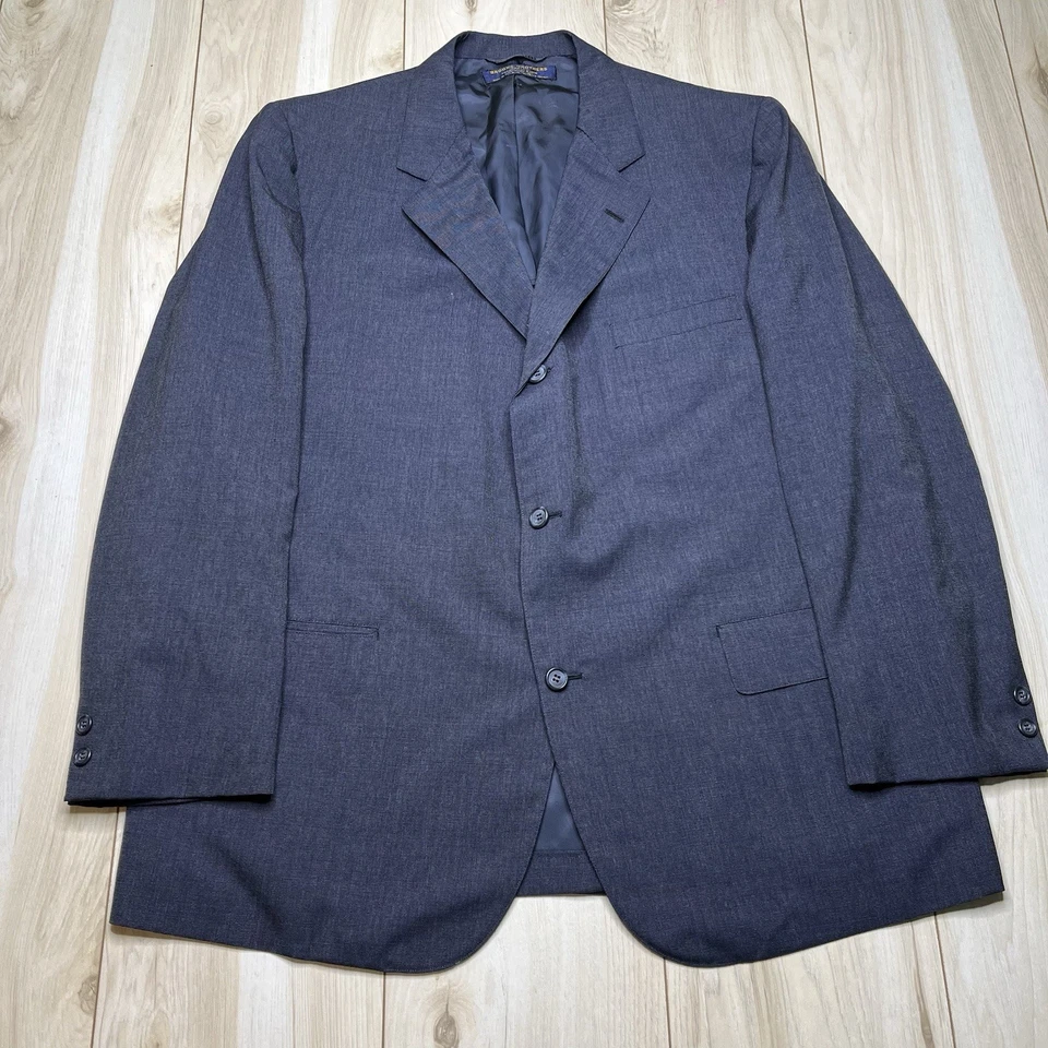 Traje Brooks Brothers Makers 100 % lana medio forrado 2 piezas azul para hombre talla 48R 40x28 Foto 2 de 4