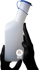 AMPri Urinflasche Männer eckig milchig blauem Verschluss desinfizierbar 1000ml