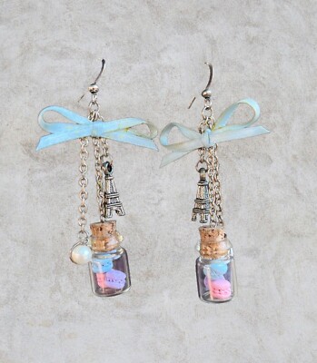 Paris Sweet Treats Dangle Earrings Macroons, Eiffel Tower