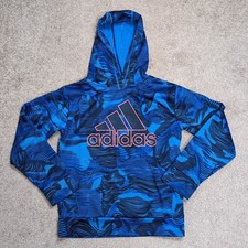 Adidas Hoodie Youth Medium 10/12 Blue Hooded Sweatshirt Hoodie Polyester Fleece