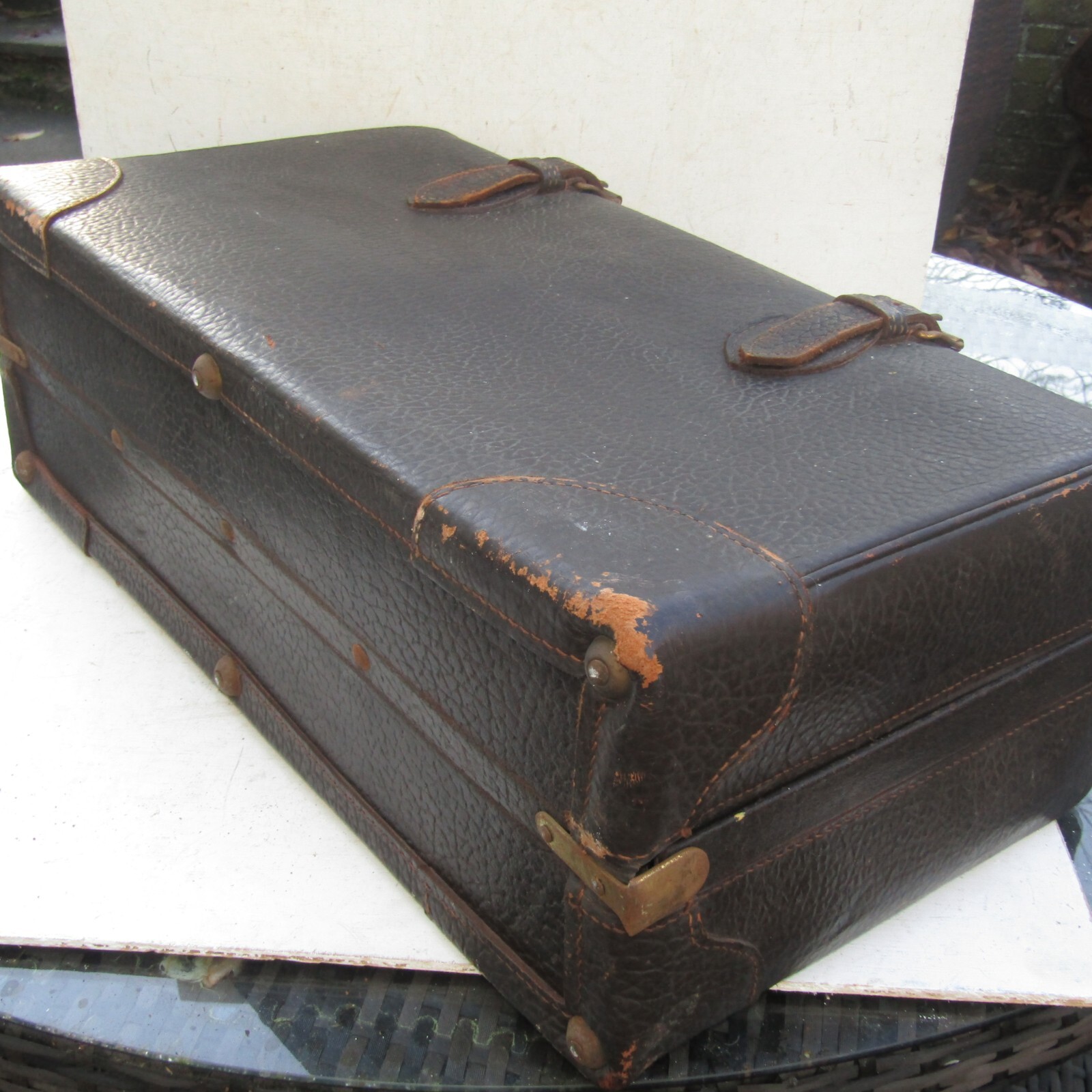 Vintage Suitcase Brown Leather With Internal Fittings & Hanger By