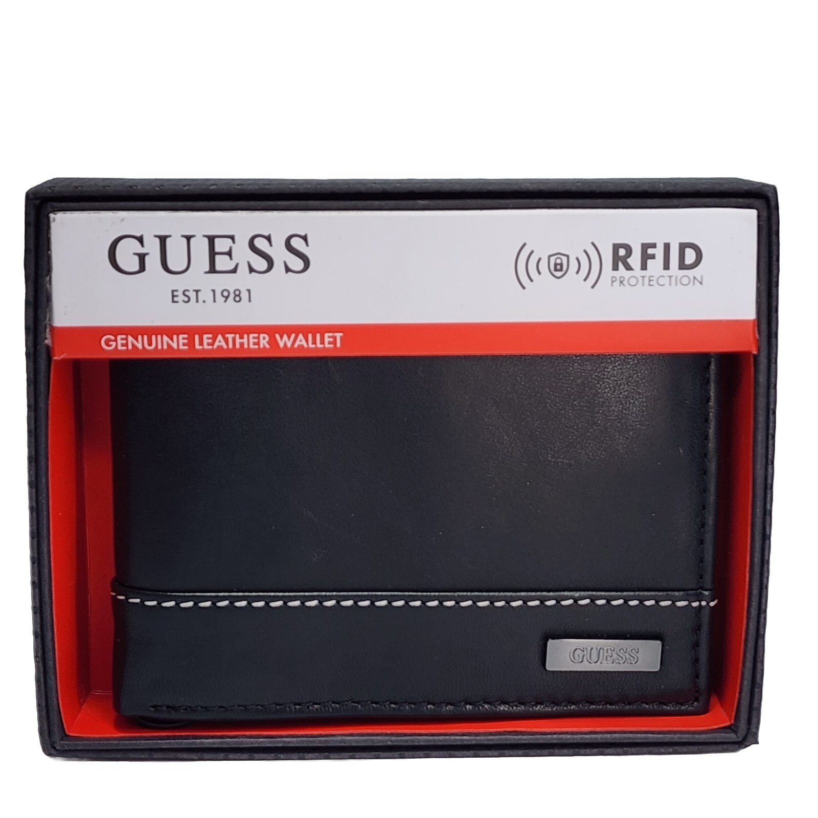 Guess Men's Black Leather Wallet Passcase Bifold New in Box RFID