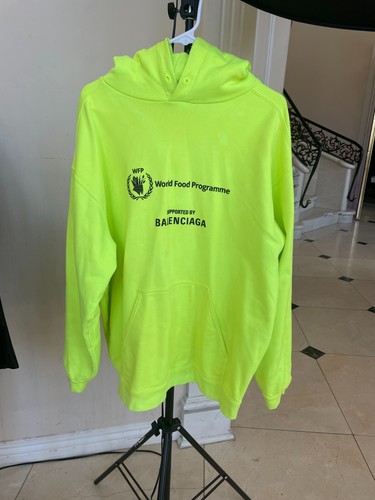 BALENCIAGA World Food Programme Hoodie Fluorescent Neon Yellow Size Medium