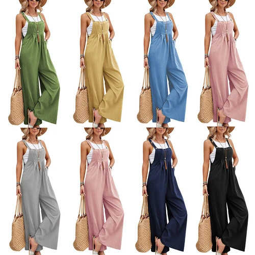 Lässige Damen-Latzhose Overall lockerer Strampler weites Bein Overall Playsuit einfarbig USA - Bild 5 von 30